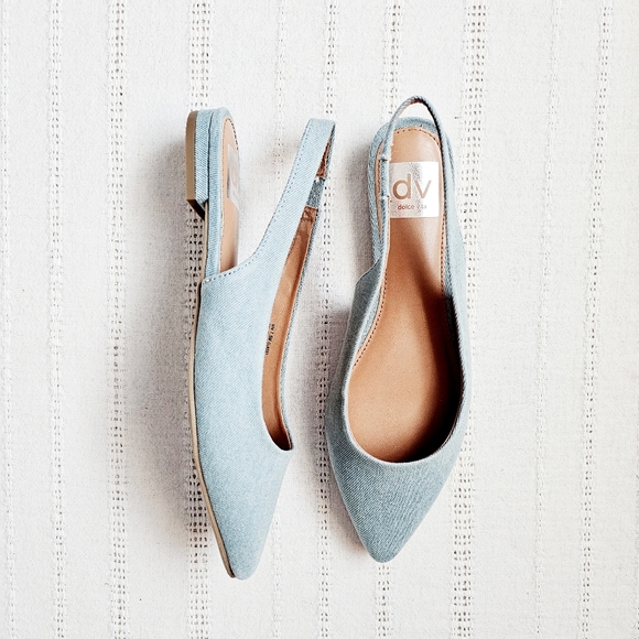DV by Dolce Vita Shoes - DV Dolce Vita Classy Demin Sling Back Pointed Toe Flats Size 7.5 NEW